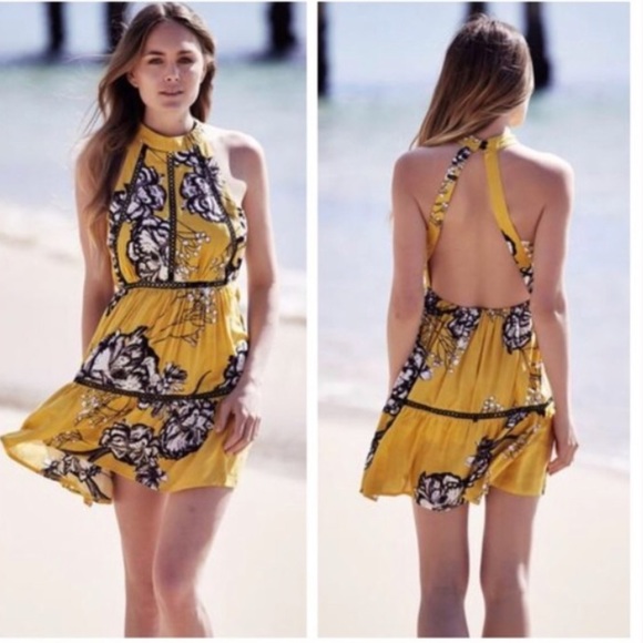 LF Dresses & Skirts - Jaase Australia Boho Yellow Floral Halter Dress